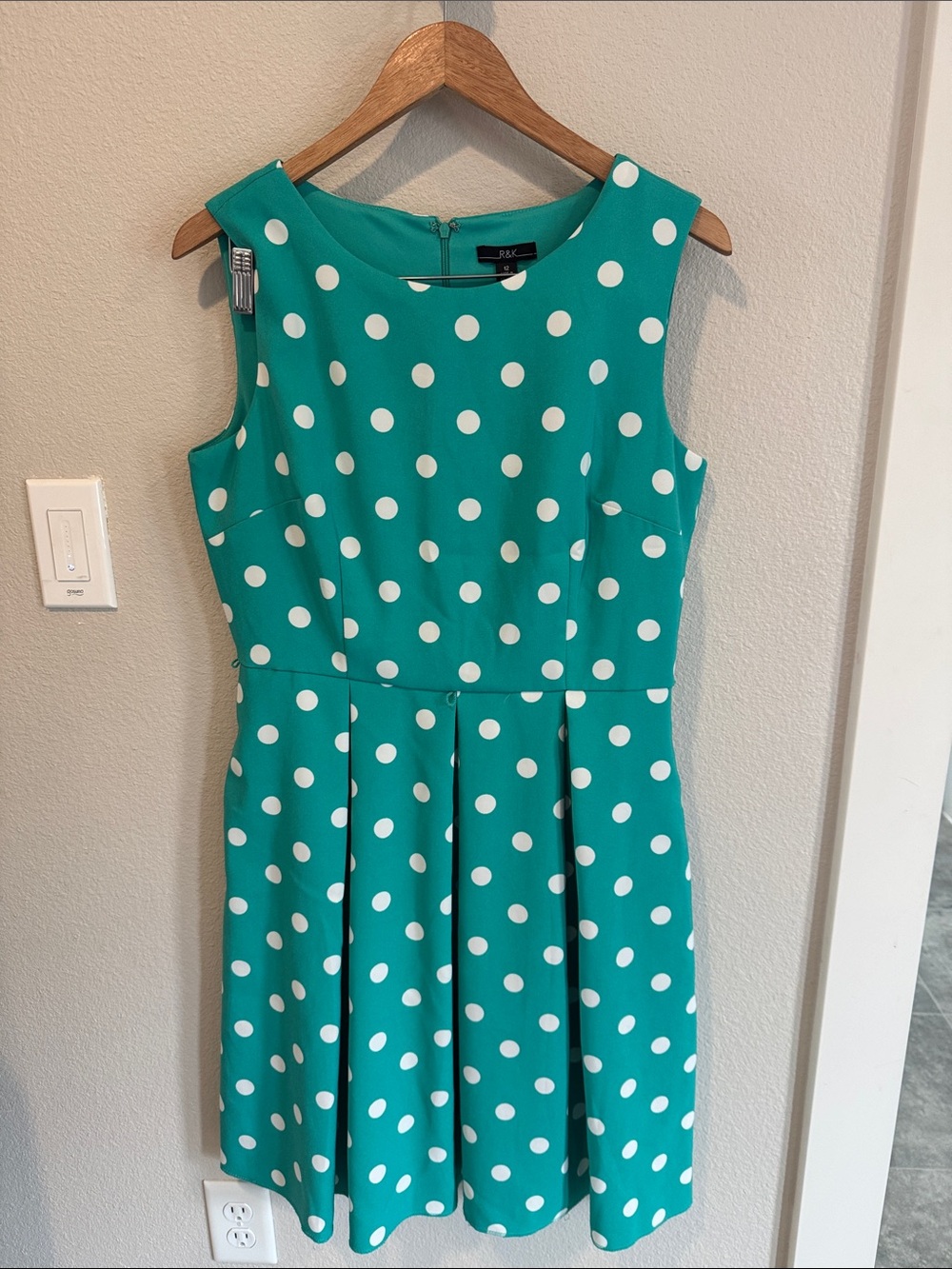 R&K Teal Green Polka Dot Sleeveless Fit-and-Flare Dress